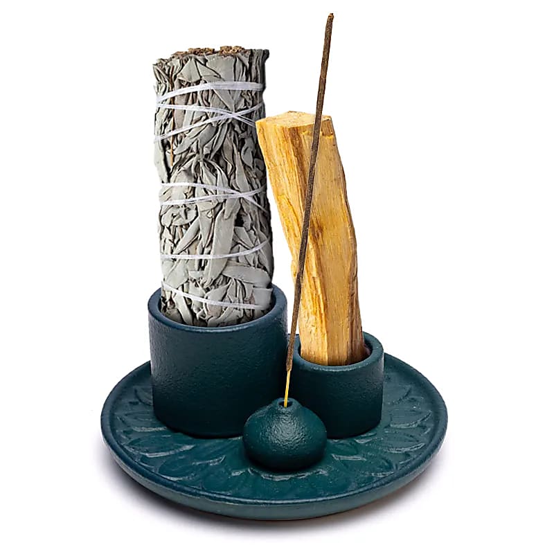Keramische palo santo, smudge en wierook brander bloemmotief