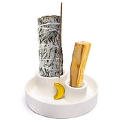 Keramische palo santo, smudge en wierook brander maan wit